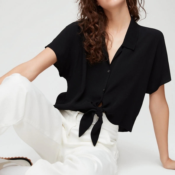 Aritzia Tops - Wilfred Free Aritzia Black Tie Front Blouse
